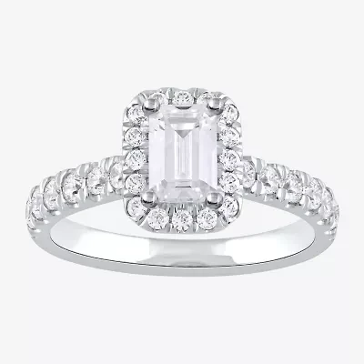 Certified (F / Si1) Womens CT. T.W. Lab Grown White Diamond 10K Gold Side Stone Halo Engagement Ring