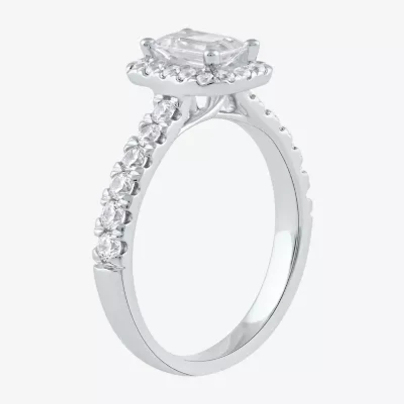 Certified (F / Si1) Womens CT. T.W. Lab Grown White Diamond 10K Gold Side Stone Halo Engagement Ring