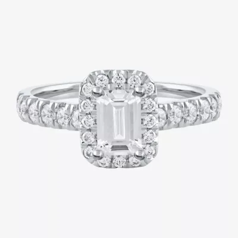 Certified (F / Si1) Womens CT. T.W. Lab Grown White Diamond 10K Gold Side Stone Halo Engagement Ring