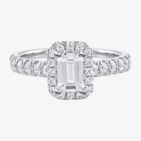 Certified (F / Si1) Womens CT. T.W. Lab Grown White Diamond 10K Gold Side Stone Halo Engagement Ring