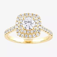 Certified (F / Si1) Womens / CT. T.W. Lab Grown White Diamond 10K Gold Cushion Side Stone Halo Engagement Ring