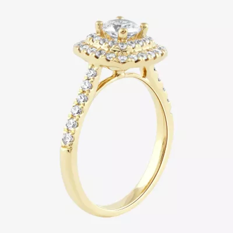 Certified (F / Si1) Womens / CT. T.W. Lab Grown White Diamond 10K Gold Cushion Side Stone Halo Engagement Ring