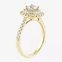 Certified (F / Si1) Womens / CT. T.W. Lab Grown White Diamond 10K Gold Cushion Side Stone Halo Engagement Ring