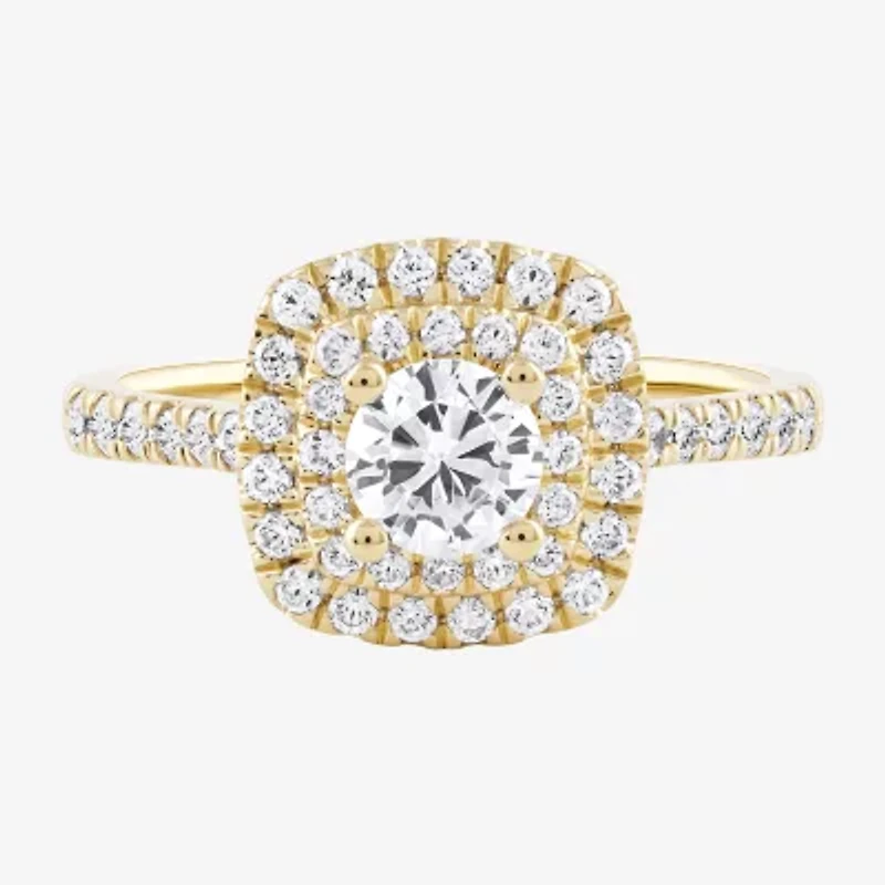Certified (F / Si1) Womens / CT. T.W. Lab Grown White Diamond 10K Gold Cushion Side Stone Halo Engagement Ring