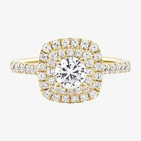 Certified (F / Si1) Womens / CT. T.W. Lab Grown White Diamond 10K Gold Cushion Side Stone Halo Engagement Ring