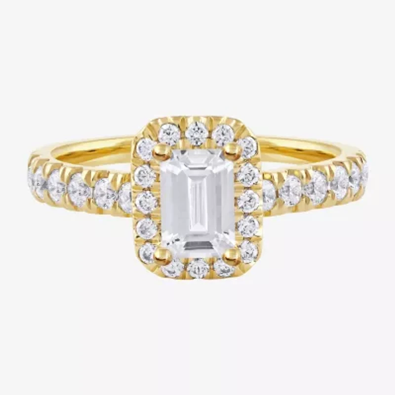 Certified (F / Si1) Womens / CT. T.W. Lab Grown White Diamond 10K Gold Side Stone Halo Engagement Ring