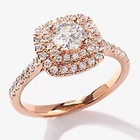 Certified (F / Si1) Womens / CT. T.W. Lab Grown White Diamond 10K Rose Gold Cushion Side Stone Halo Engagement Ring
