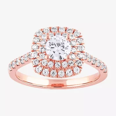 Certified (F / Si1) Womens / CT. T.W. Lab Grown White Diamond 10K Rose Gold Cushion Side Stone Halo Engagement Ring
