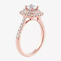 Certified (F / Si1) Womens / CT. T.W. Lab Grown White Diamond 10K Rose Gold Cushion Side Stone Halo Engagement Ring