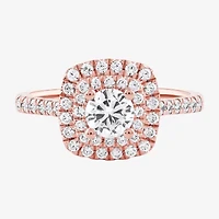 Certified (F / Si1) Womens / CT. T.W. Lab Grown White Diamond 10K Rose Gold Cushion Side Stone Halo Engagement Ring
