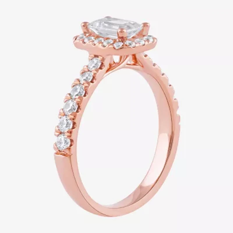 Certified (F / Si1) Womens CT. T.W. Lab Grown White Diamond 10K Rose Gold Side Stone Halo Engagement Ring