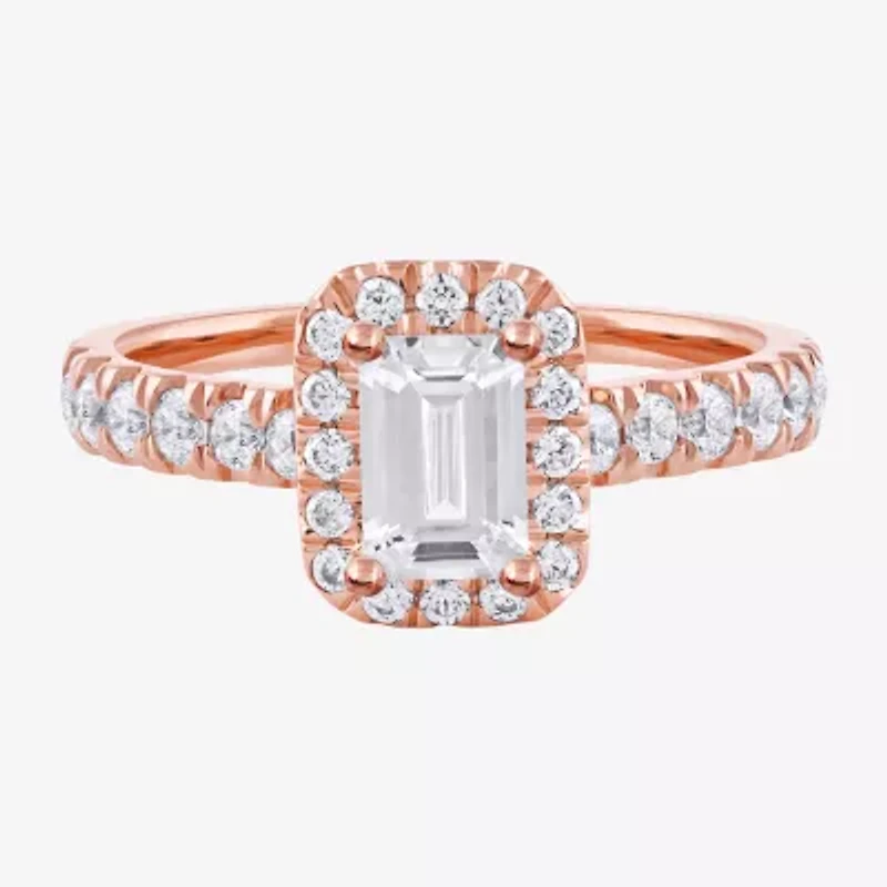 Certified (F / Si1) Womens CT. T.W. Lab Grown White Diamond 10K Rose Gold Side Stone Halo Engagement Ring