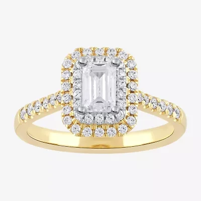Certified (F / Si1) Womens / CT. T.W. Lab Grown White Diamond 10K Gold Side Stone Halo Engagement Ring
