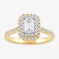 Certified (F / Si1) Womens / CT. T.W. Lab Grown White Diamond 10K Gold Side Stone Halo Engagement Ring