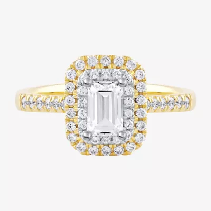 Certified (F / Si1) Womens / CT. T.W. Lab Grown White Diamond 10K Gold Side Stone Halo Engagement Ring