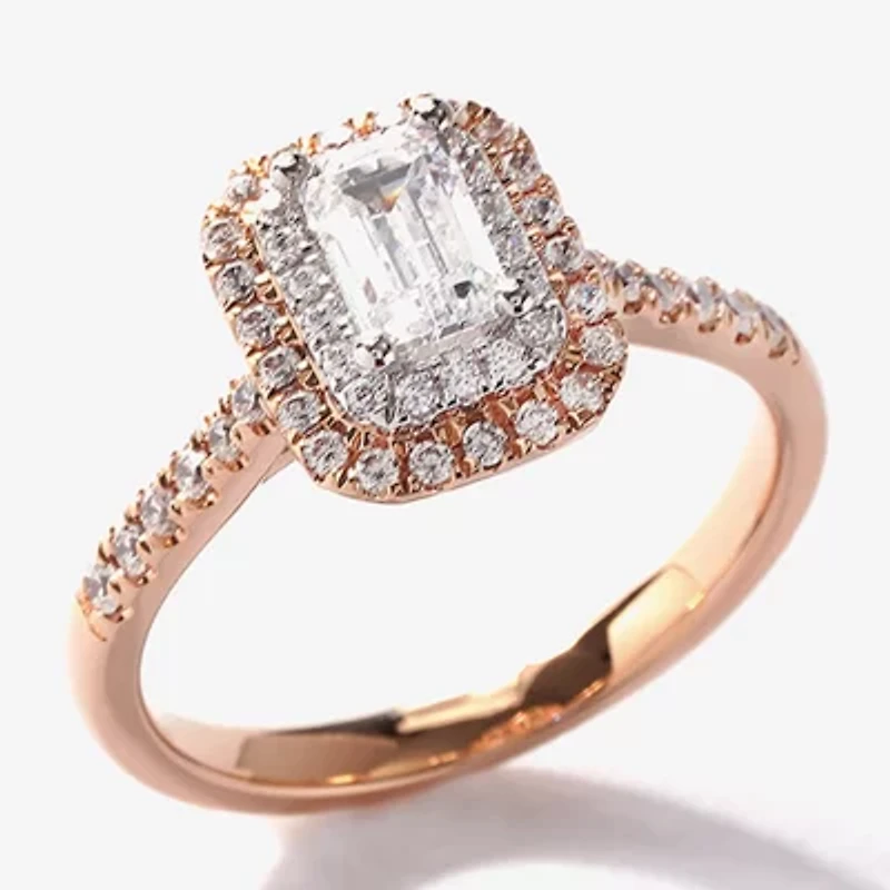 Certified (F / Si1) Womens / CT. T.W. Lab Grown White Diamond 10K Rose Gold Side Stone Halo Engagement Ring