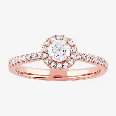 Certified (F / Si1) Womens / CT. T.W. Lab Grown White Diamond 10K Rose Gold Round Side Stone Halo Engagement Ring