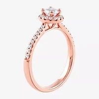 Certified (F / Si1) Womens / CT. T.W. Lab Grown White Diamond 10K Rose Gold Round Side Stone Halo Engagement Ring