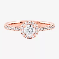 Certified (F / Si1) Womens / CT. T.W. Lab Grown White Diamond 10K Rose Gold Round Side Stone Halo Engagement Ring