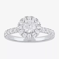 Certified (F / Si1) Womens / CT. T.W. Lab Grown White Diamond 10K Gold Round Side Stone Halo Engagement Ring