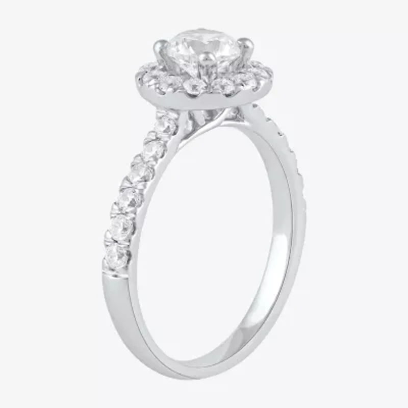 Certified (F / Si1) Womens / CT. T.W. Lab Grown White Diamond 10K Gold Round Side Stone Halo Engagement Ring