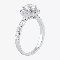 Certified (F / Si1) Womens / CT. T.W. Lab Grown White Diamond 10K Gold Round Side Stone Halo Engagement Ring