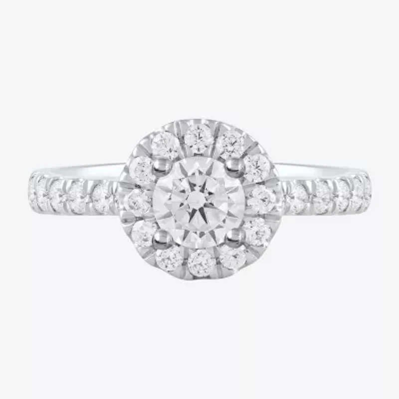 Certified (F / Si1) Womens / CT. T.W. Lab Grown White Diamond 10K Gold Round Side Stone Halo Engagement Ring