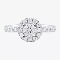 Certified (F / Si1) Womens / CT. T.W. Lab Grown White Diamond 10K Gold Round Side Stone Halo Engagement Ring