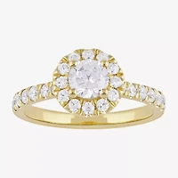 Certified (F / Si1) Womens / CT. T.W. Lab Grown White Diamond 10K Gold Round Side Stone Halo Engagement Ring