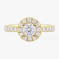 Certified (F / Si1) Womens / CT. T.W. Lab Grown White Diamond 10K Gold Round Side Stone Halo Engagement Ring