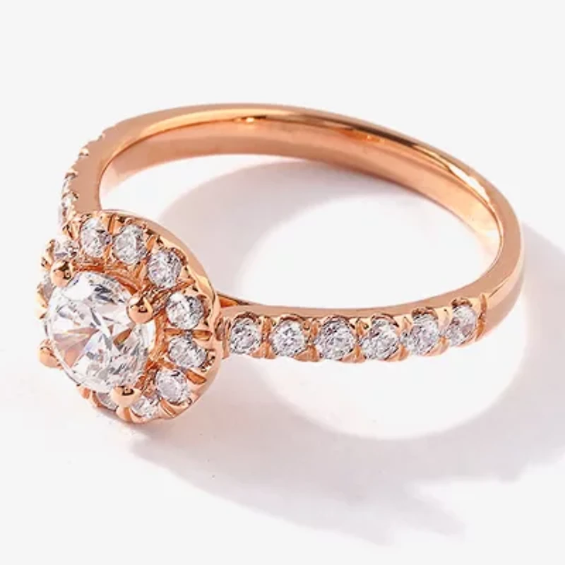 Certified (F / Si1) Womens CT. T.W. Lab Grown White Diamond 10K Rose Gold Round Side Stone Halo Engagement Ring