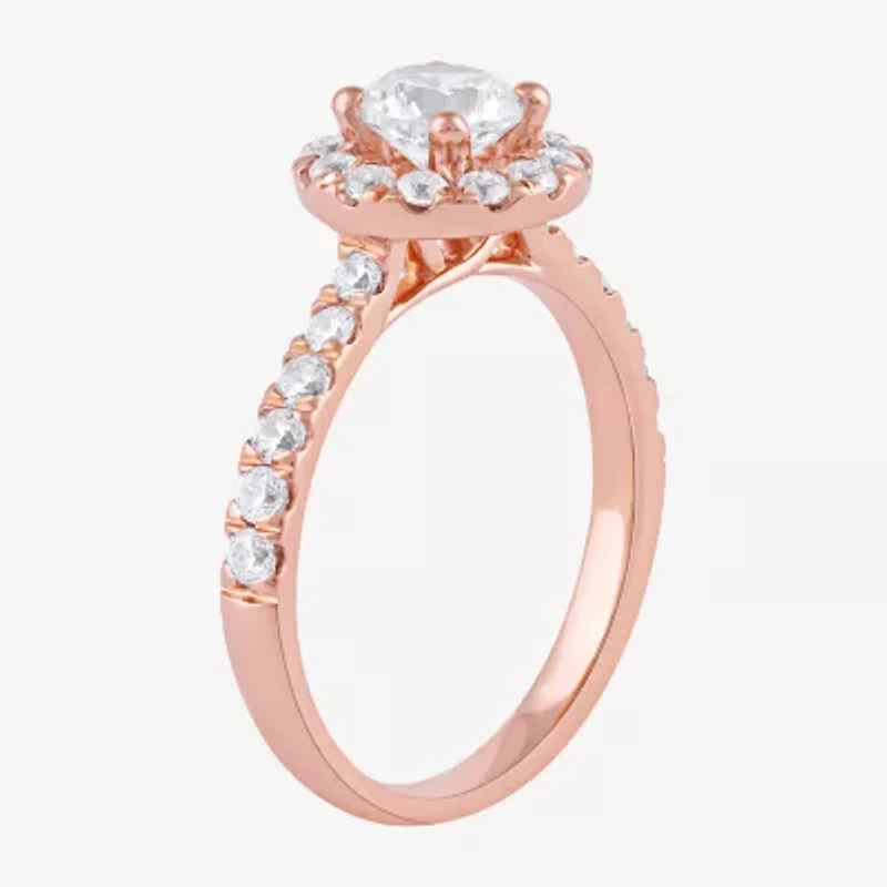 Certified (F / Si1) Womens CT. T.W. Lab Grown White Diamond 10K Rose Gold Round Side Stone Halo Engagement Ring