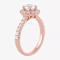 Certified (F / Si1) Womens CT. T.W. Lab Grown White Diamond 10K Rose Gold Round Side Stone Halo Engagement Ring
