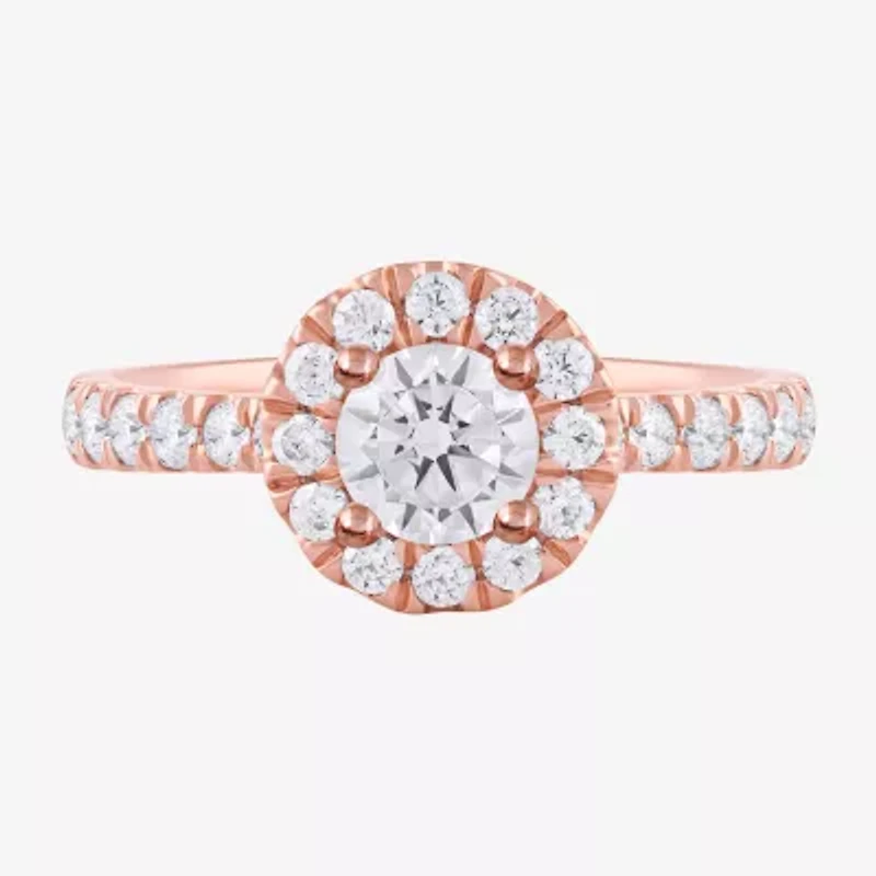 Certified (F / Si1) Womens CT. T.W. Lab Grown White Diamond 10K Rose Gold Round Side Stone Halo Engagement Ring