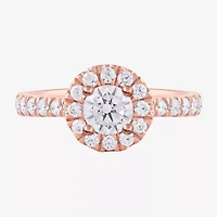 Certified (F / Si1) Womens CT. T.W. Lab Grown White Diamond 10K Rose Gold Round Side Stone Halo Engagement Ring