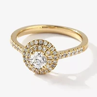 Certified (F / Si1) Womens / CT. T.W. Lab Grown White Diamond 10K Gold Round Side Stone Halo Engagement Ring