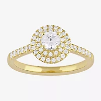 Certified (F / Si1) Womens / CT. T.W. Lab Grown White Diamond 10K Gold Round Side Stone Halo Engagement Ring