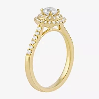 Certified (F / Si1) Womens / CT. T.W. Lab Grown White Diamond 10K Gold Round Side Stone Halo Engagement Ring