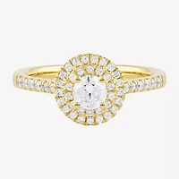 Certified (F / Si1) Womens / CT. T.W. Lab Grown White Diamond 10K Gold Round Side Stone Halo Engagement Ring