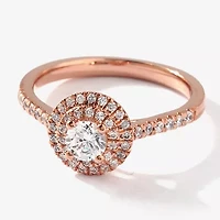 Certified (F / Si1) Womens CT. T.W. Lab Grown White Diamond 10K Rose Gold Round Side Stone Halo Engagement Ring