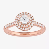 Certified (F / Si1) Womens CT. T.W. Lab Grown White Diamond 10K Rose Gold Round Side Stone Halo Engagement Ring