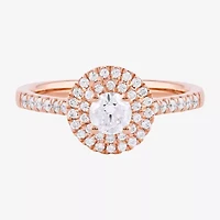 Certified (F / Si1) Womens CT. T.W. Lab Grown White Diamond 10K Rose Gold Round Side Stone Halo Engagement Ring