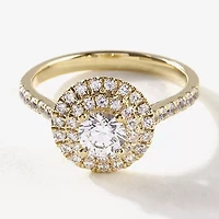 Certified (F / Si1) Womens / CT. T.W. Lab Grown White Diamond 10K Gold Round Side Stone Halo Engagement Ring