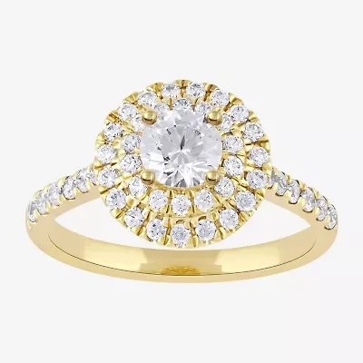 Certified (F / Si1) Womens / CT. T.W. Lab Grown White Diamond 10K Gold Round Side Stone Halo Engagement Ring