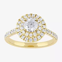 Certified (F / Si1) Womens / CT. T.W. Lab Grown White Diamond 10K Gold Round Side Stone Halo Engagement Ring