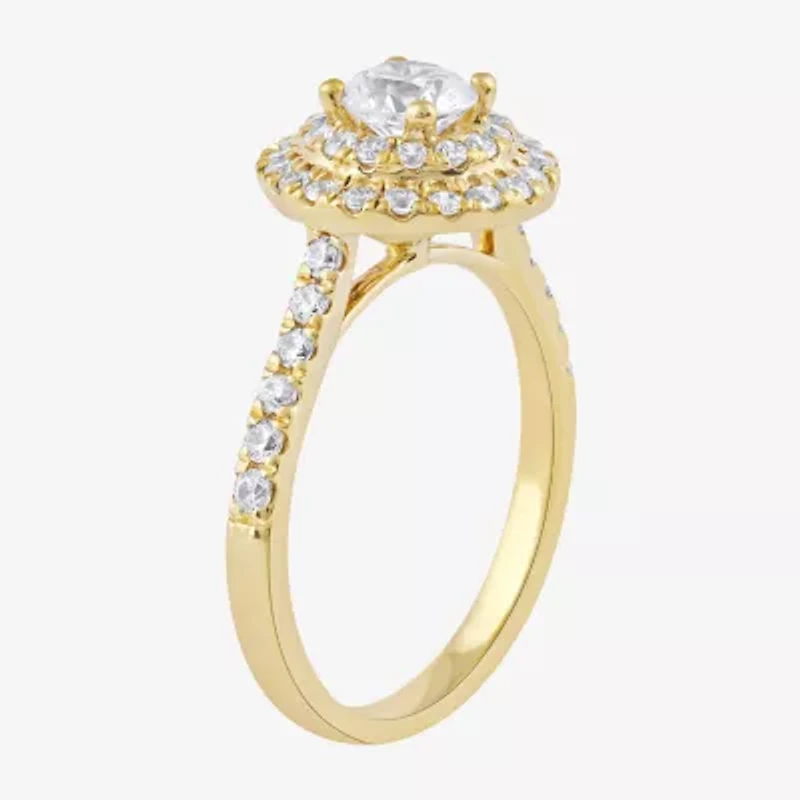 Certified (F / Si1) Womens / CT. T.W. Lab Grown White Diamond 10K Gold Round Side Stone Halo Engagement Ring