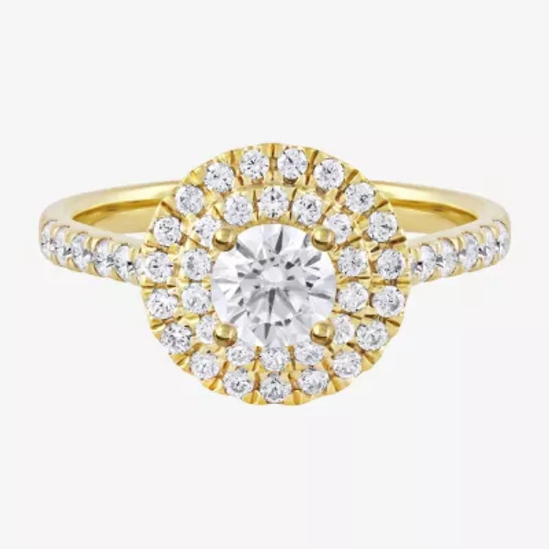 Certified (F / Si1) Womens / CT. T.W. Lab Grown White Diamond 10K Gold Round Side Stone Halo Engagement Ring
