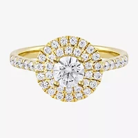 Certified (F / Si1) Womens / CT. T.W. Lab Grown White Diamond 10K Gold Round Side Stone Halo Engagement Ring