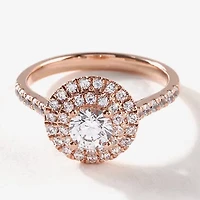 Certified (F / Si1) Womens CT. T.W. Lab Grown White Diamond 10K Rose Gold Round Side Stone Halo Engagement Ring