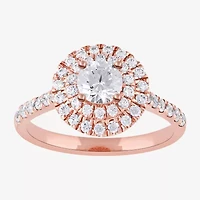 Certified (F / Si1) Womens CT. T.W. Lab Grown White Diamond 10K Rose Gold Round Side Stone Halo Engagement Ring